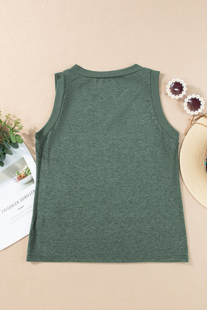 Chic mist green ribbed v neck tank top