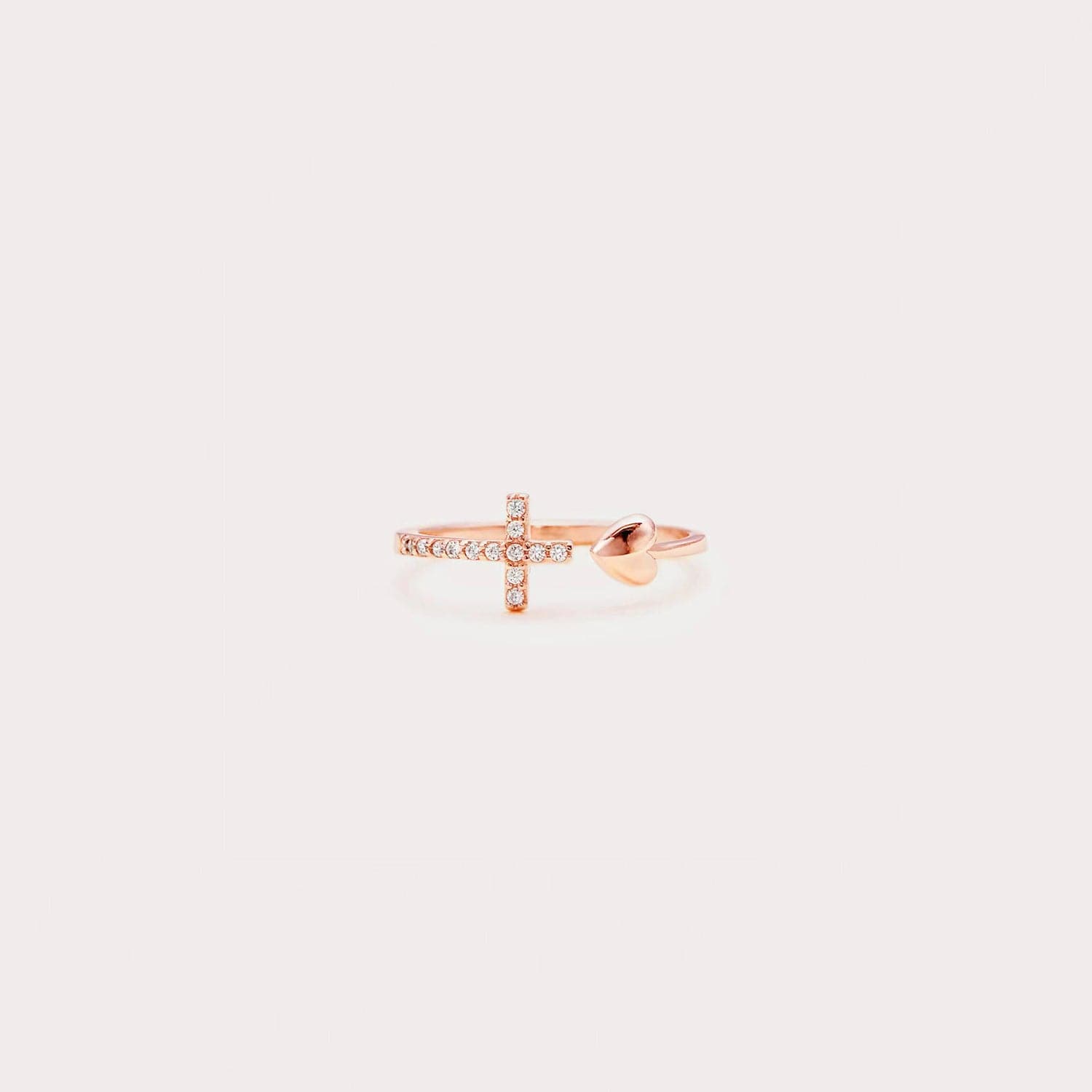 Heart Shape Cross Inlaid Zircon Open Ring.