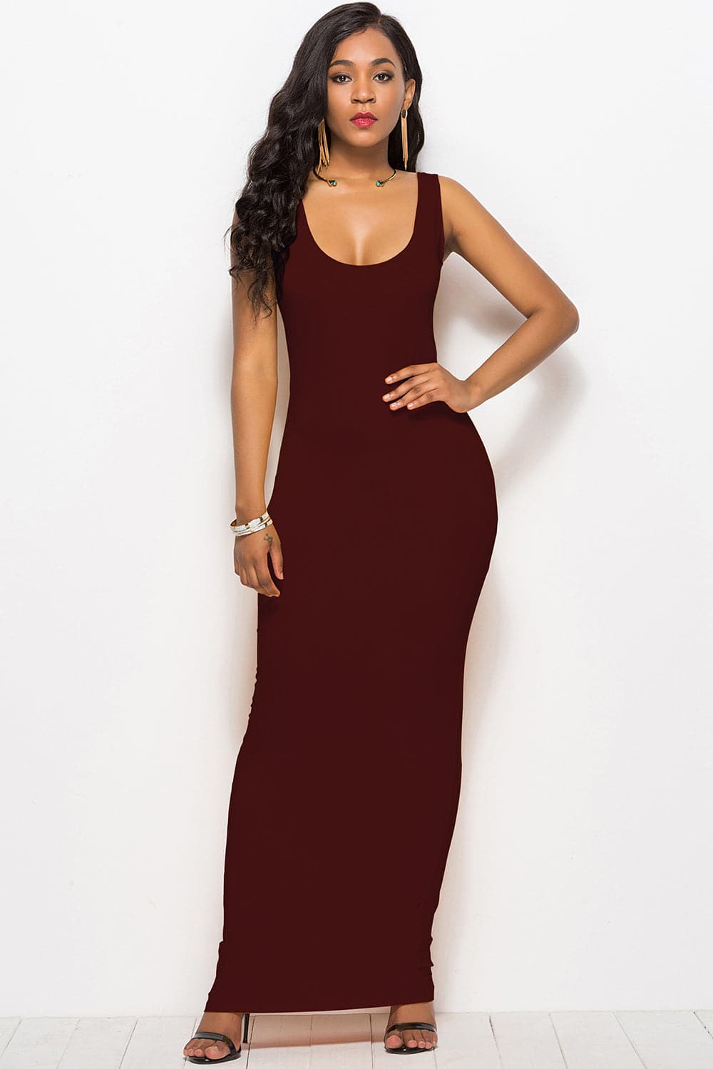 Scoop Neck Wide Strap Maxi Dress.