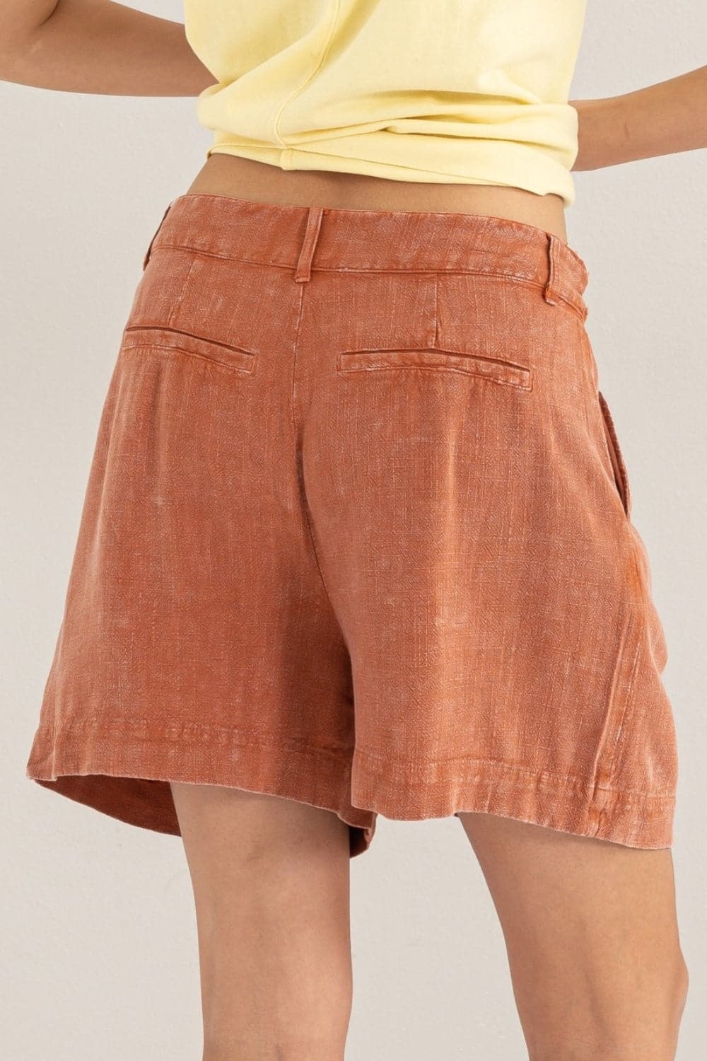 HYFVE High Waist Pleated Linen Shorts.