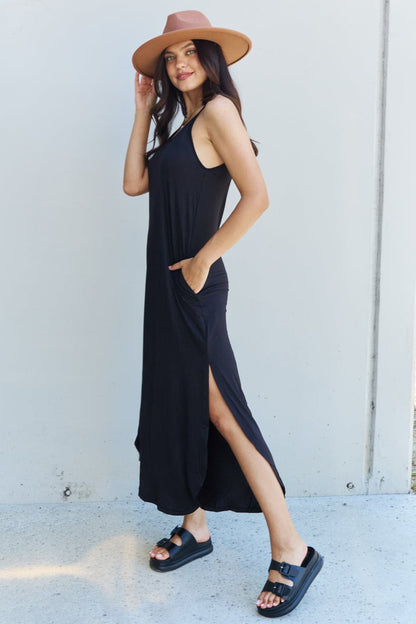 Ninexis elegant black side slit maxi dress