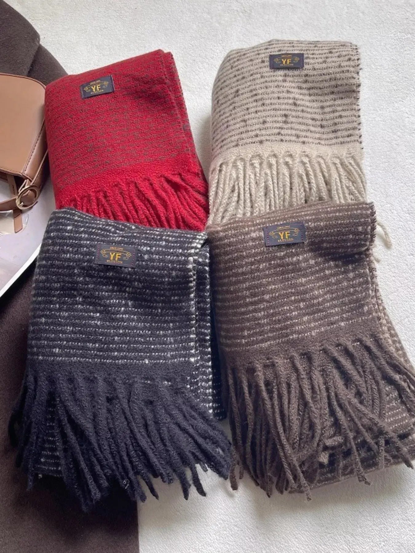 Warm Striped Tassel Scarf Simply Love