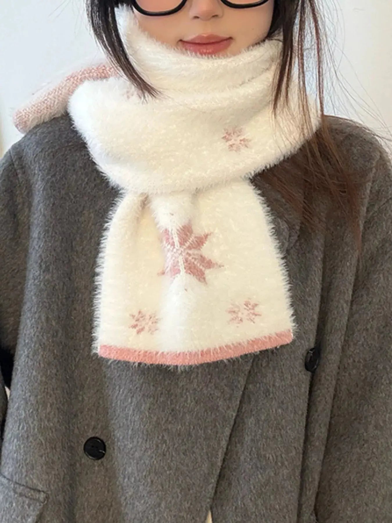 Fluffy Snowflake Pattern Winter Scarf Simply Love