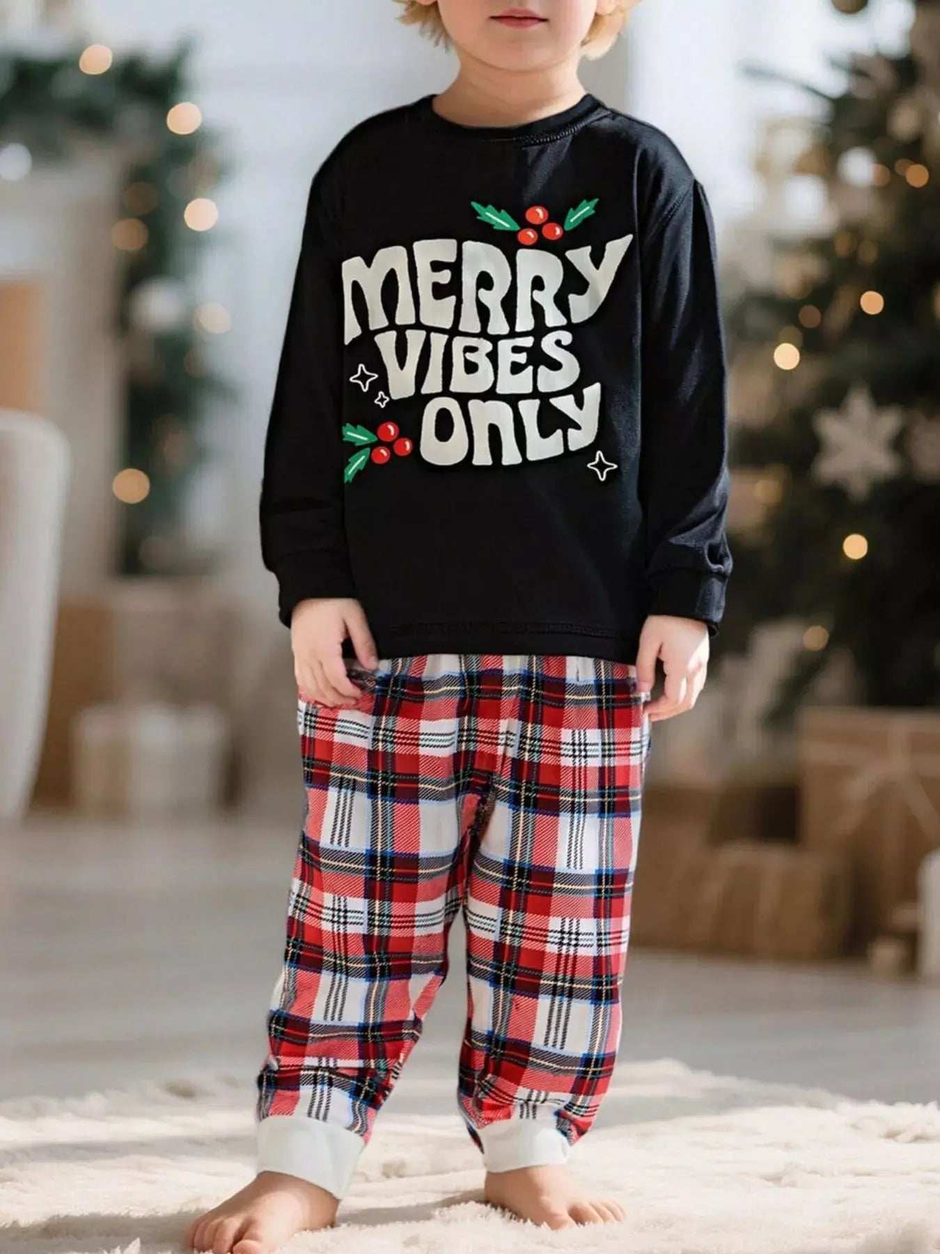 Merry Vibes Only Christmas Pajama Set For Kids Two Piece Simply Love