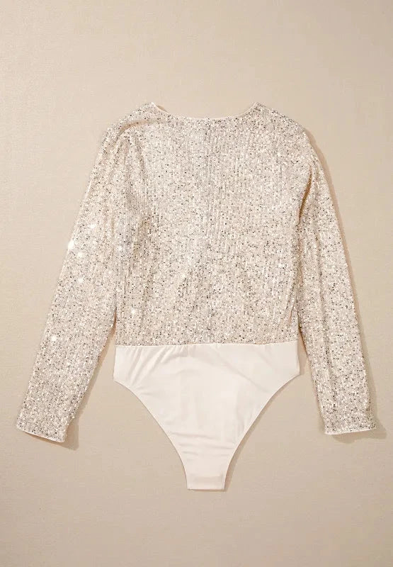 Sequin Surplice Long Sleeve Bodysuit Coco’s Tee Boutique