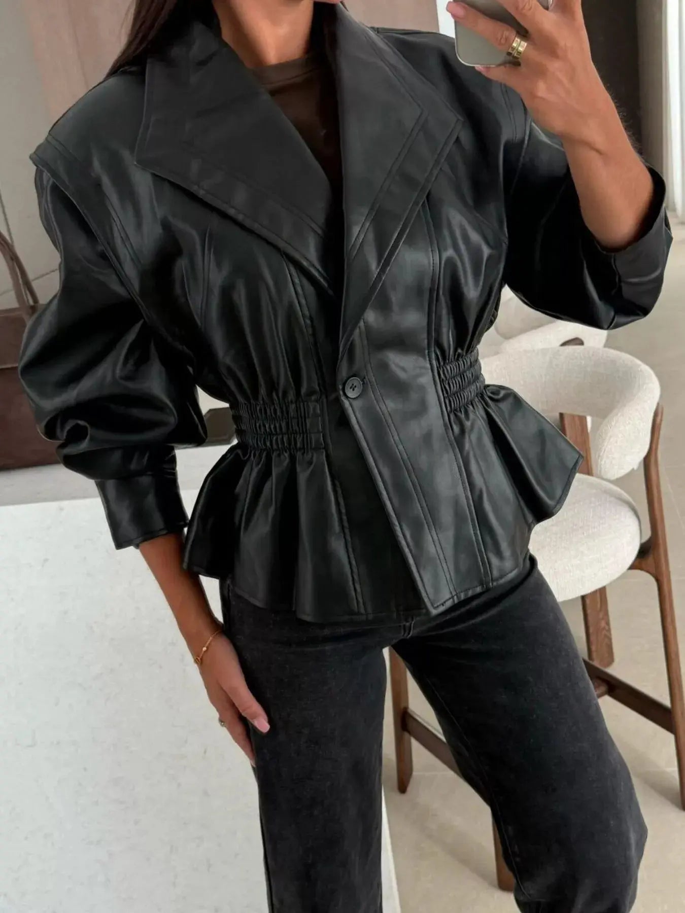 Peplum Waist Leather Jacket Simply Love