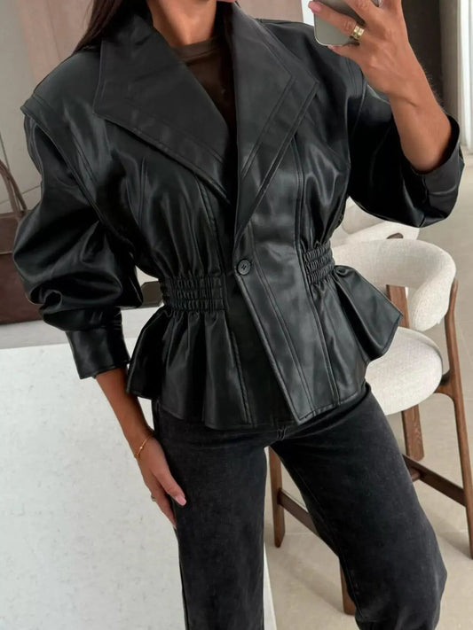 Peplum Waist Leather Jacket Simply Love