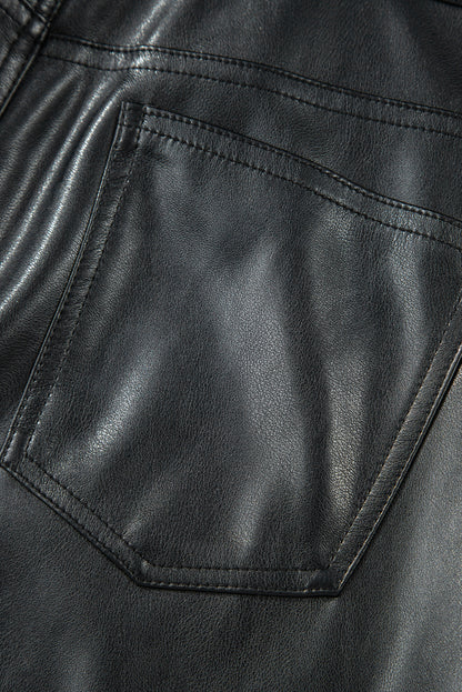 Black Faux Leather Side Slit Maxi Skirt For Evening Wear