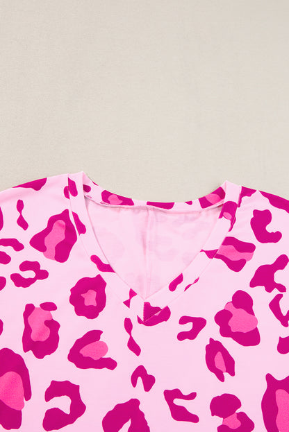 Fierce elegance: Plus size rose leopard print V neck tee