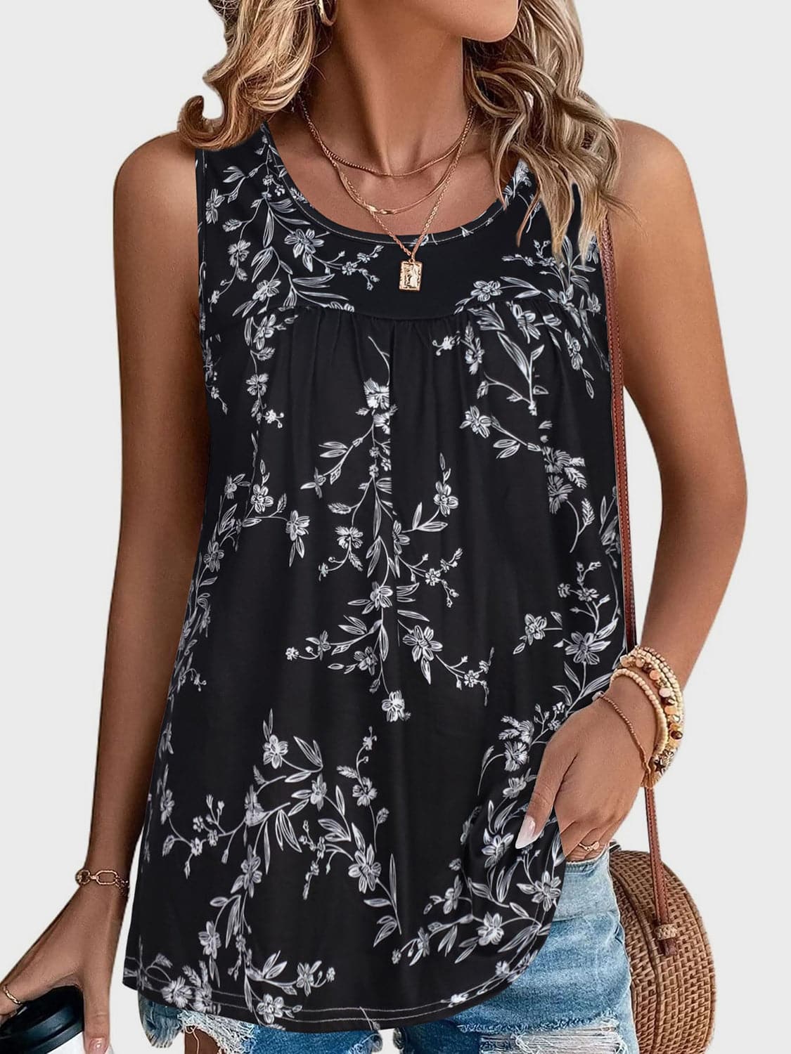 Printed Round Neck Tank.