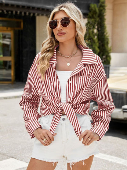 Striped Button Up Long Sleeve Shirt.