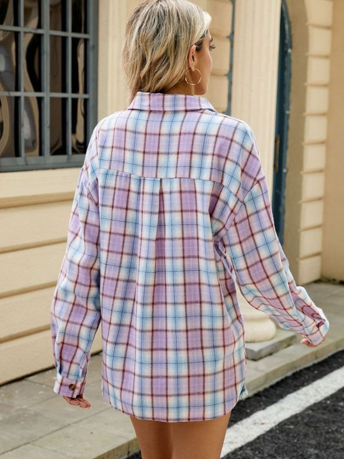 Plaid Collared Neck Long Sleeve Shirt.