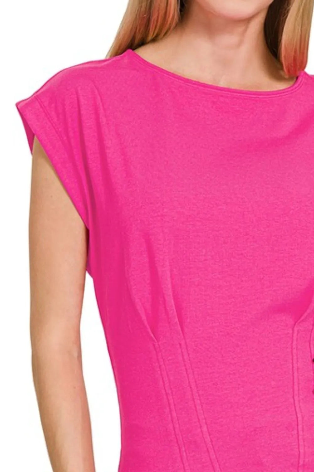 Zenana Gathered Waist Round Neck Top - Love Salve 