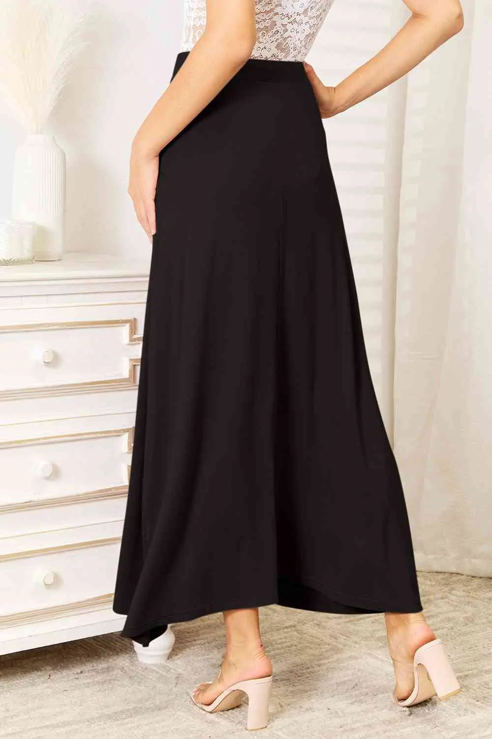 Double Take Full Size Soft Rayon Drawstring Waist Maxi Skirt Rayon - Love Salve