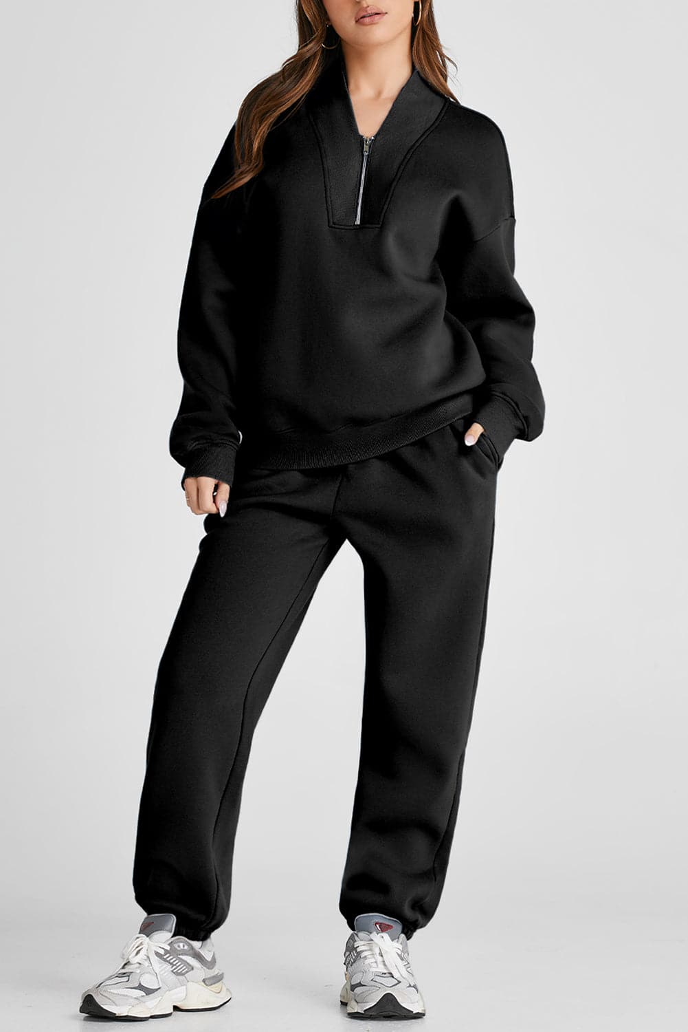 Quarter Zip Long Sleeve Top and Pants Set.