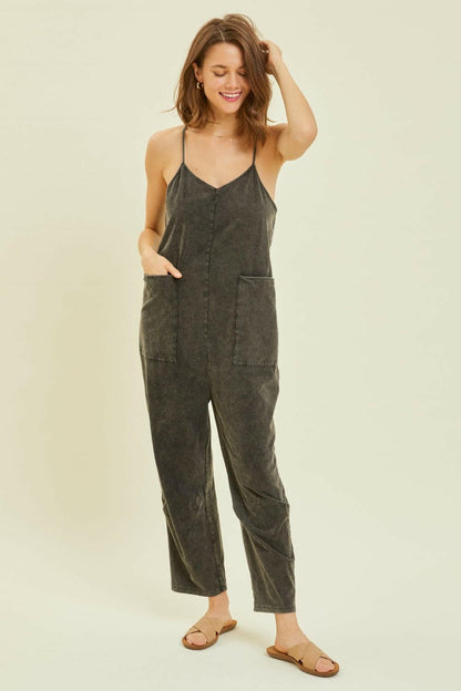 HEYSON Full Size Mineral-Washed Oversized Jumpsuit with Pockets.