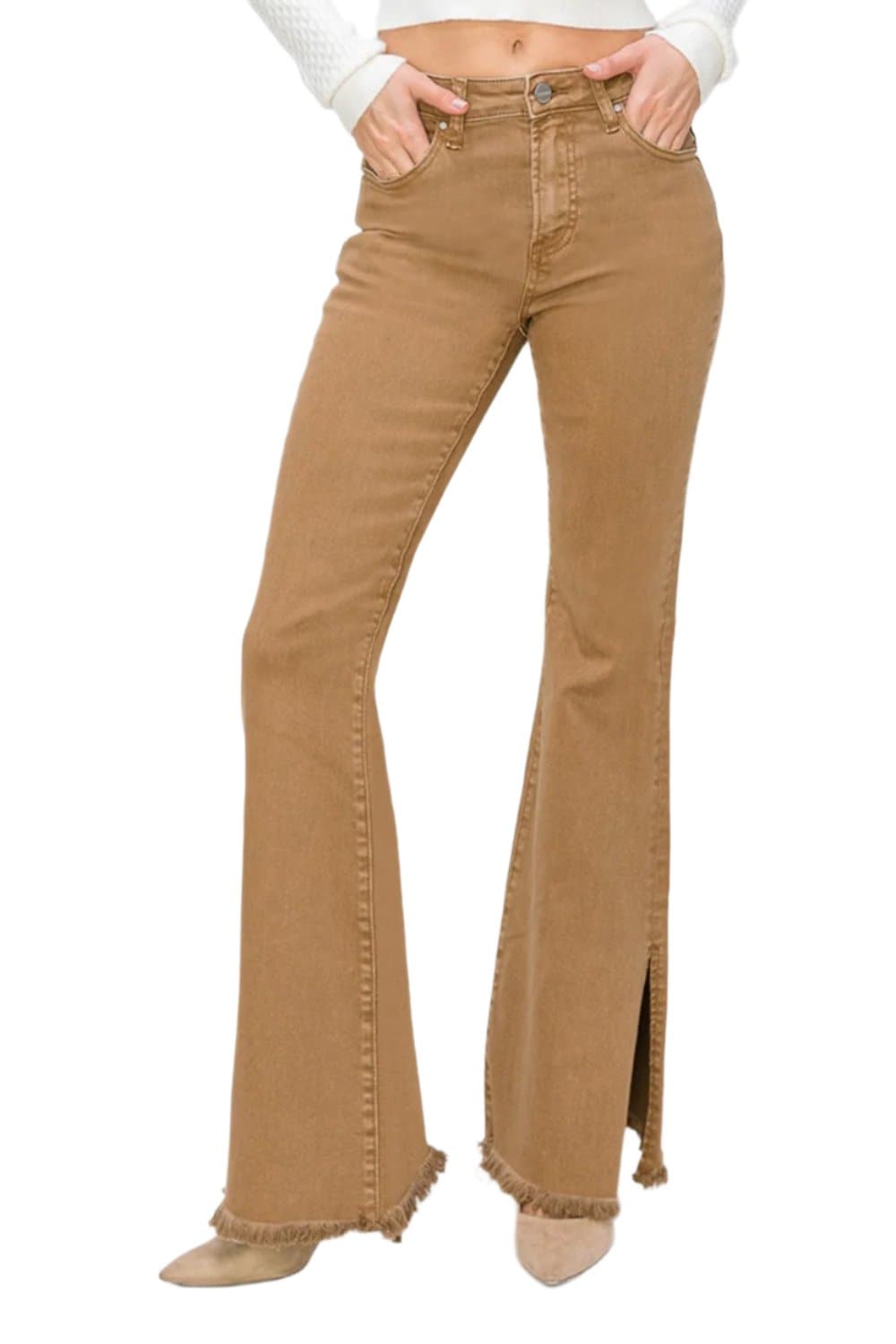 RISEN Bailey Full Size High Waist Side Slit Flare JeansElevate Your Style
 
Step up your style with the RISEN Bailey Full Size High Waist Side Slit Flare Jeans. These jeans are not just an ordinary piece of clothing; theLove Salve RISEN Bailey Full Size High Waist Side Slit Flare JeansJeans