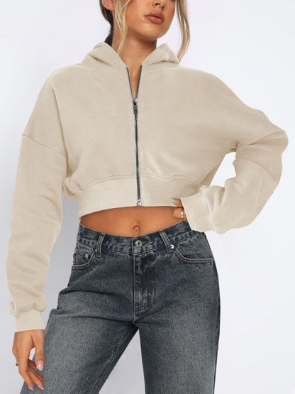 Cropped zip-up hoodie for women