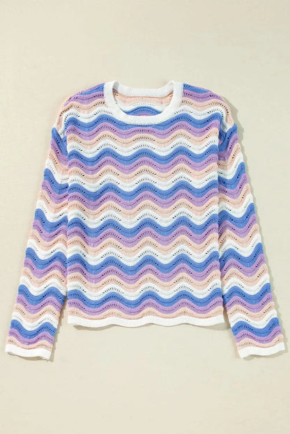 Sleek striped long sleeve sweater with cotton comfort