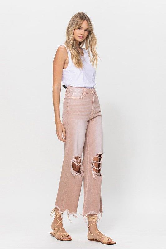 Rose Pink 90's Vintage Cropped Flare Jeans