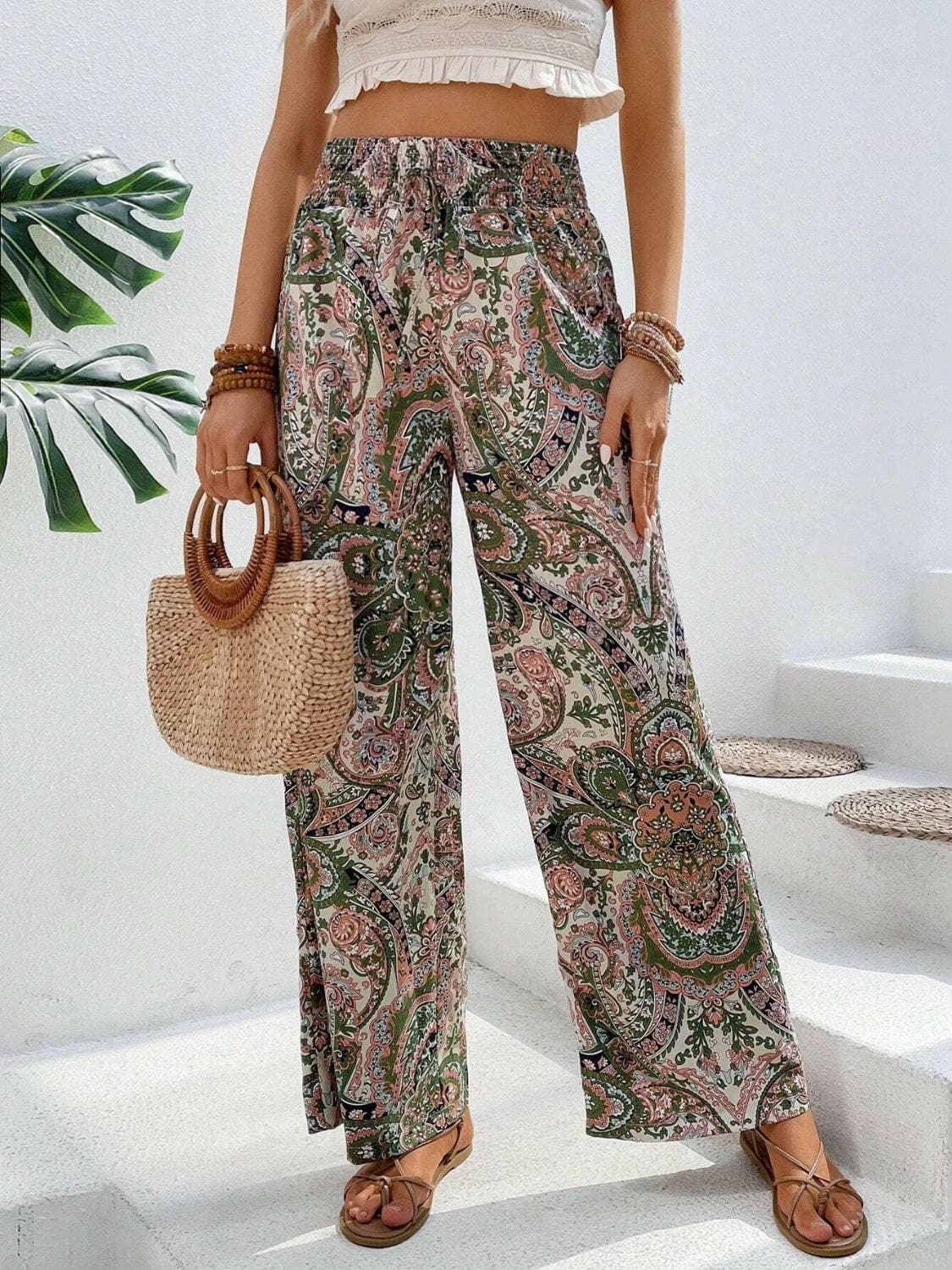 Printed Wide Leg Pants.