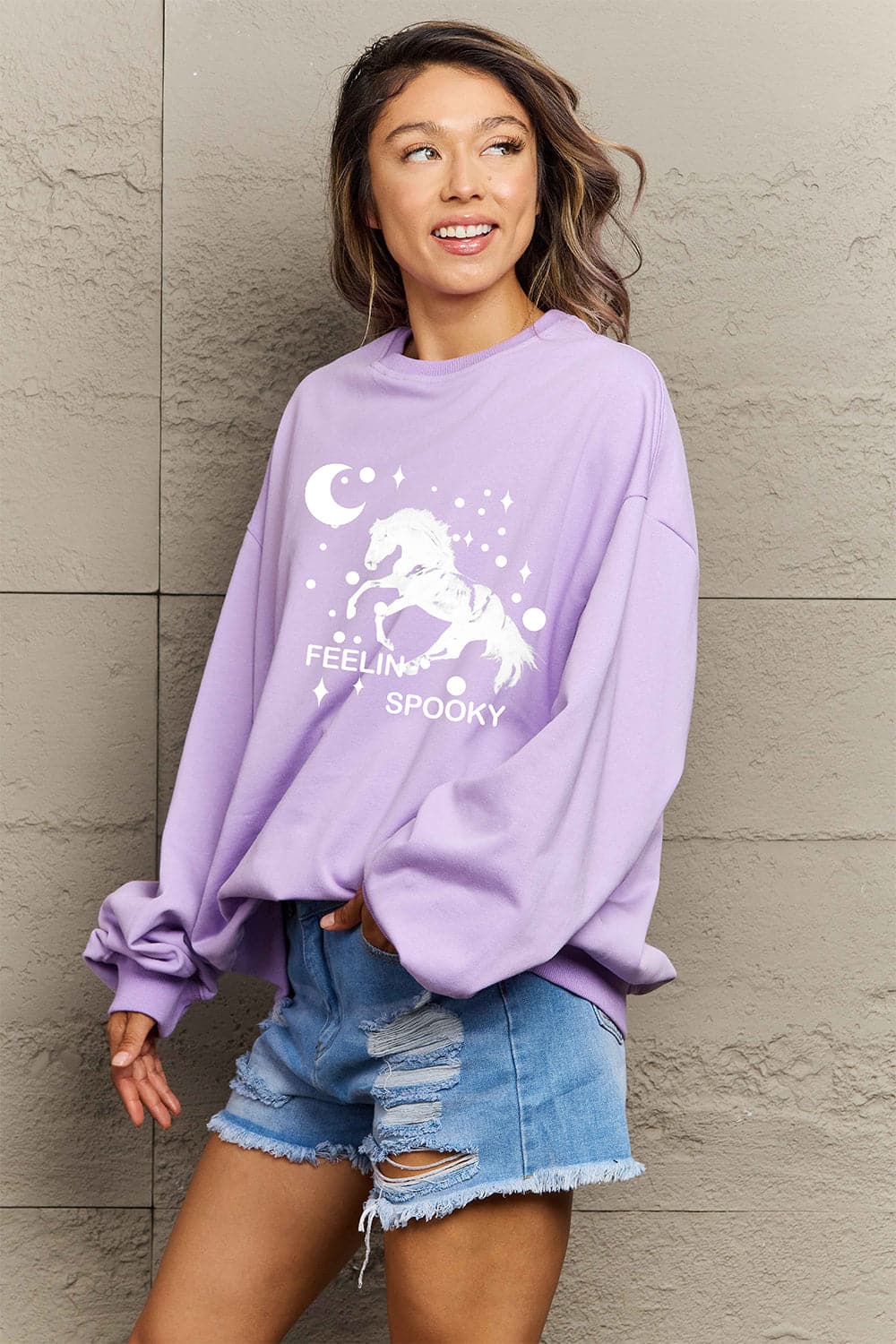 Cozy graphic drop shoulder sweatshirt for all sizes