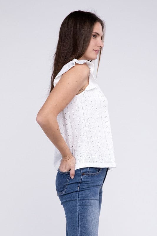 Ruffle Sleeve V Neck Top.