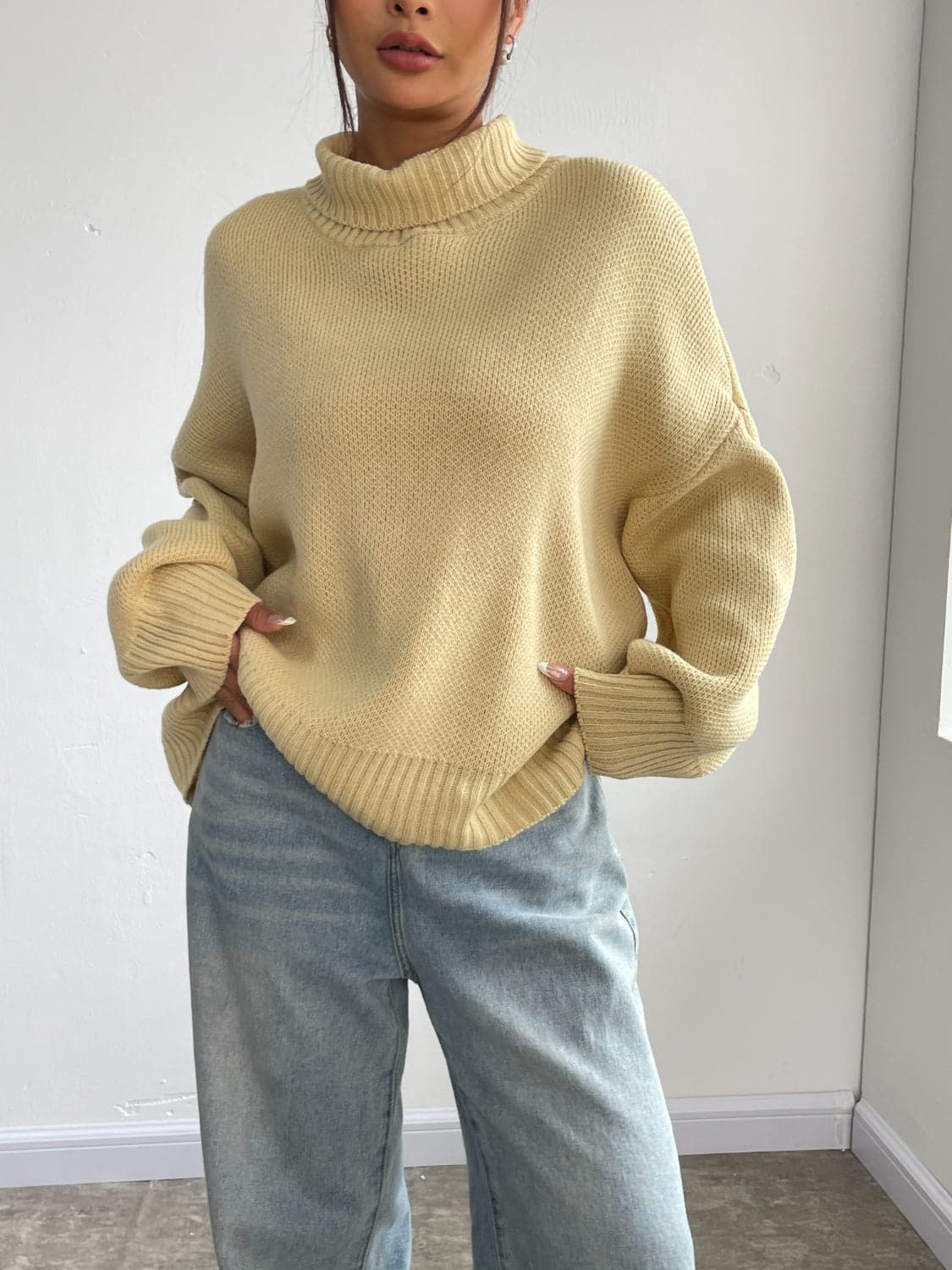 Turtleneck Dropped Shoulder Sweater.