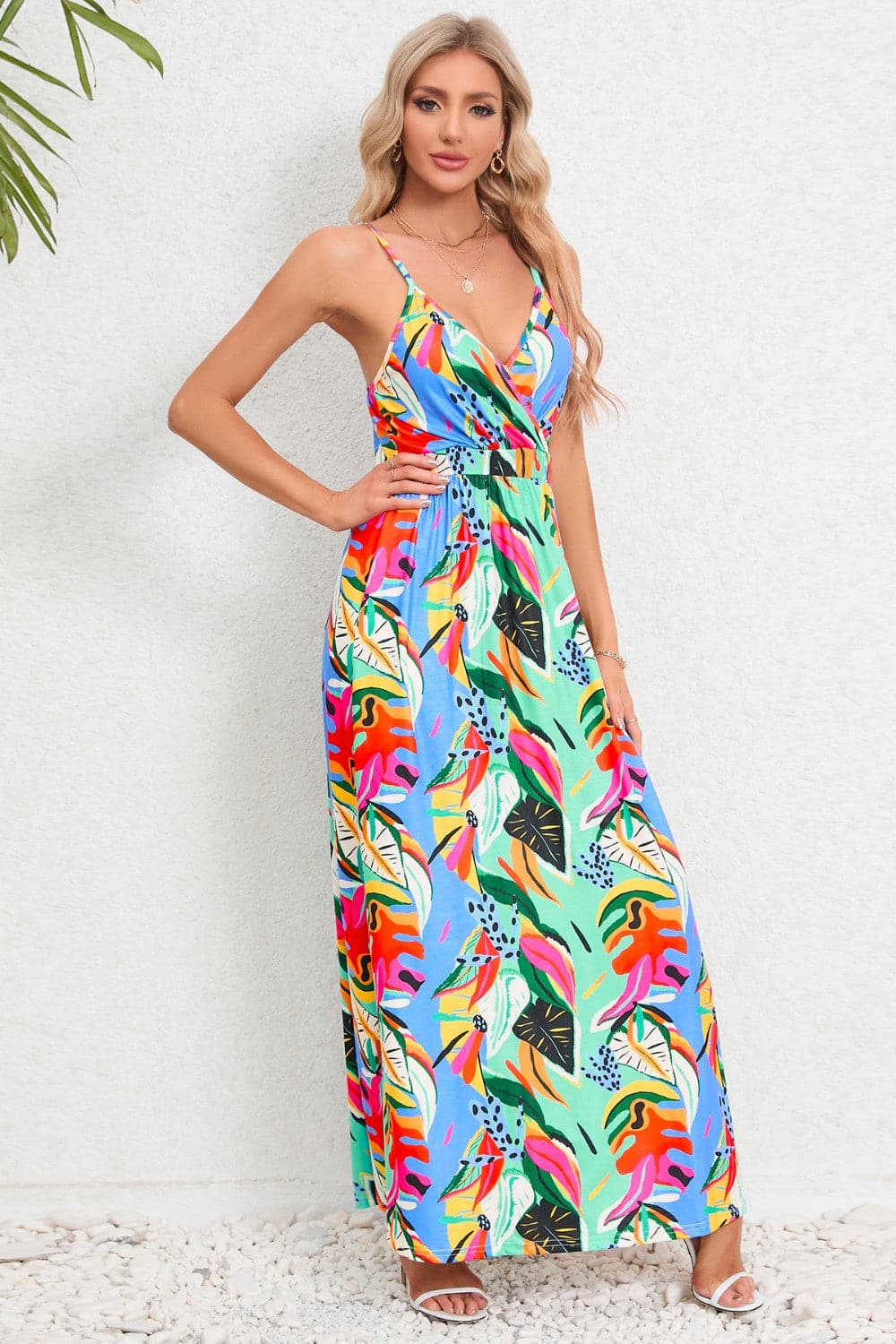 Printed Surplice Maxi Cami Dress.