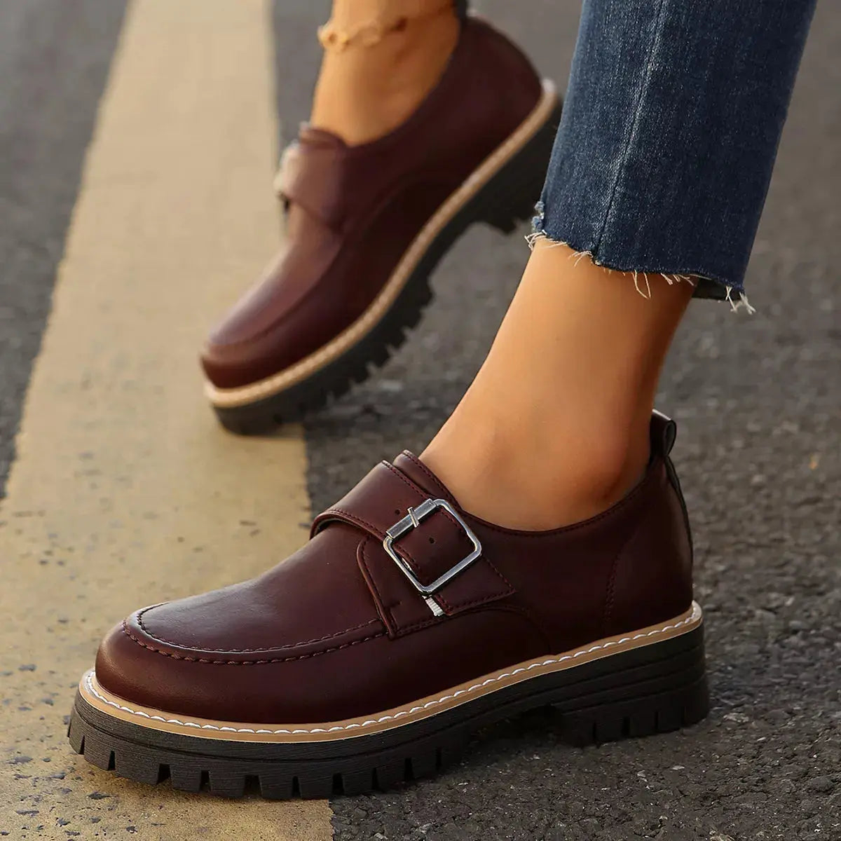 Buckle Accent Chunky Platform Loafers Simply Love