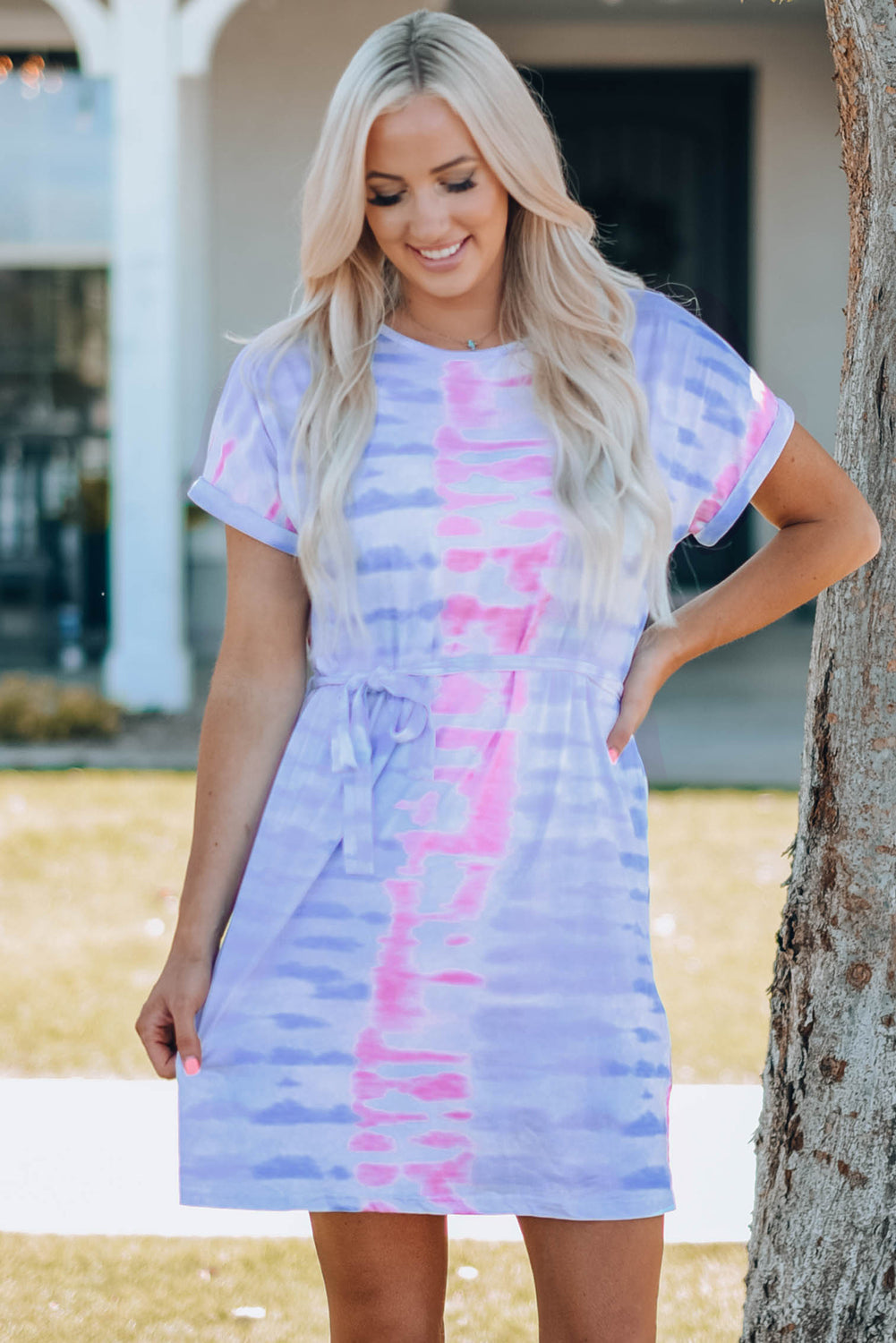 Women Tie-Dye Belted T-Shirt Dress Coco’s Tee Boutique