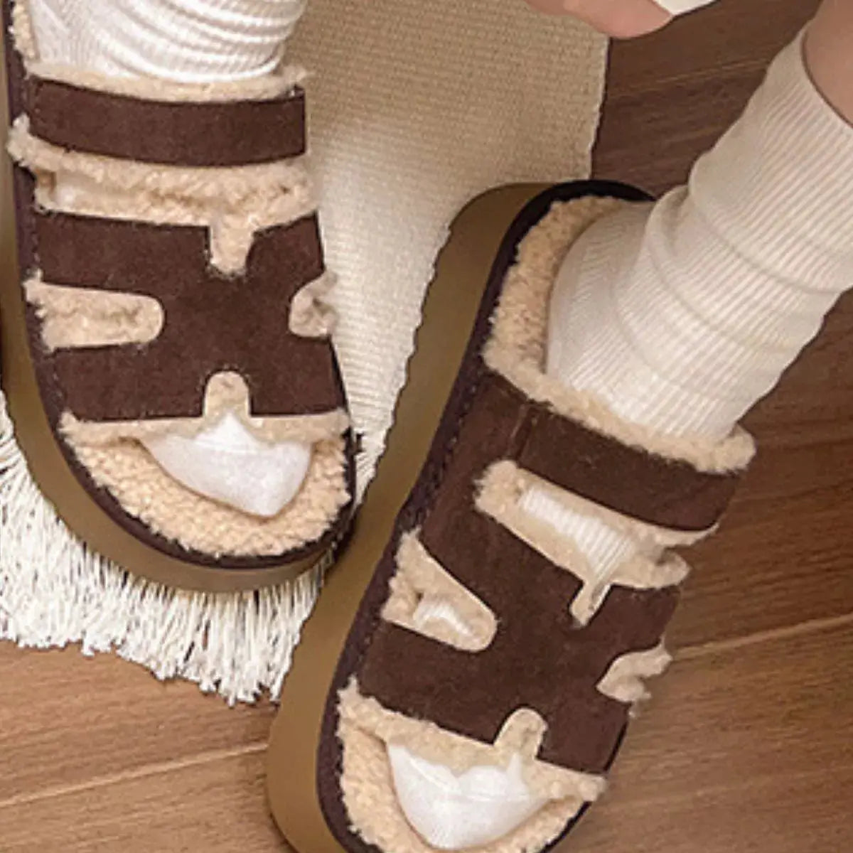 Fluffy Platform Velcro Slippers Simply Love
