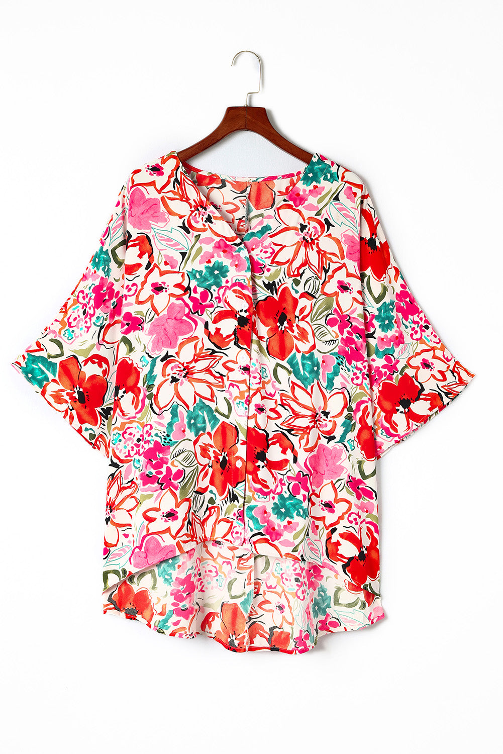 Floral elegance plus size kimono sleeve blouse