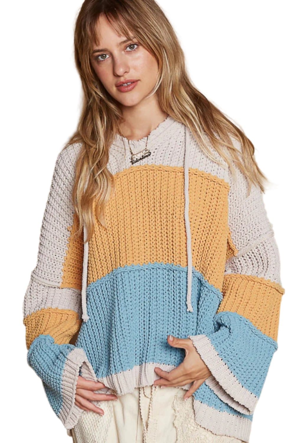 Chic color block hooded pullover sweater