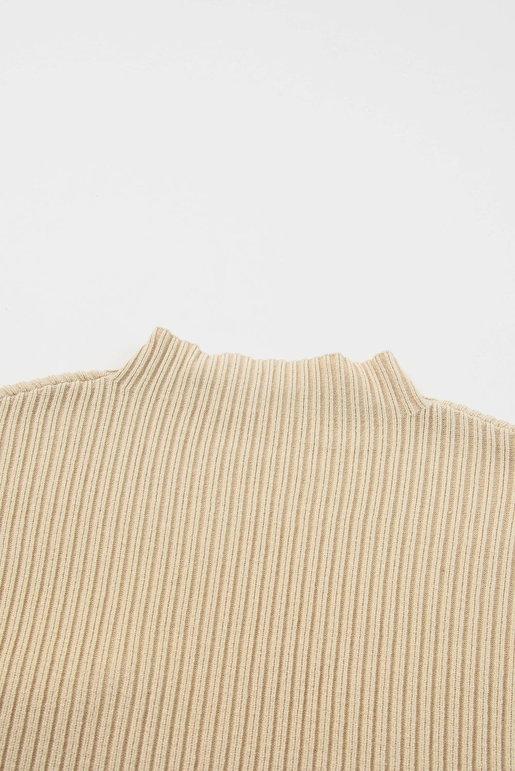 Chic oatmeal ribbed knit sweater with patch pocket