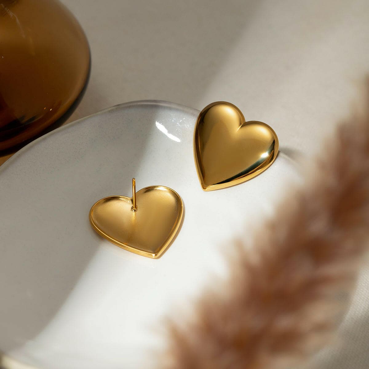 Stainless Steel Heart Stud Earrings.