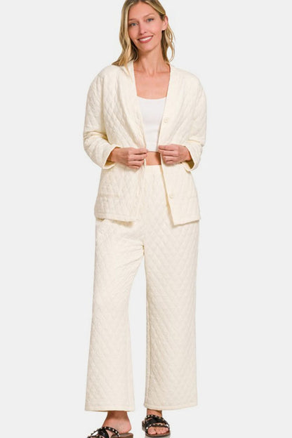 Cozy Quilted Long Sleeve Lounge Set with Pants