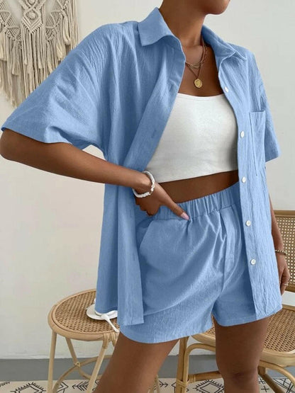 Button Up Short Sleeve Shirt and Shorts Set.