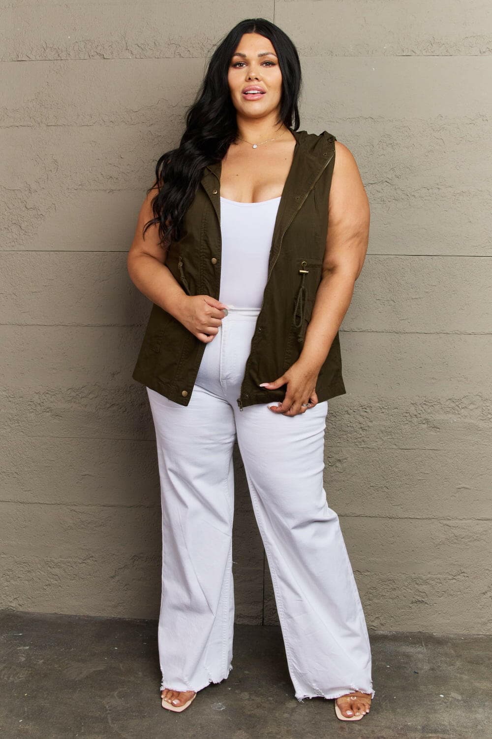 Zenana More To Come Full Size Military Hooded VestExperience the Perfect Blend of Style and Functionality
 Introducing the Zenana More To Come Full Size Military Hooded Vest, where rugged charm meets cozy comfort. TLove Salve Full Size Military Hooded Vestcloseout