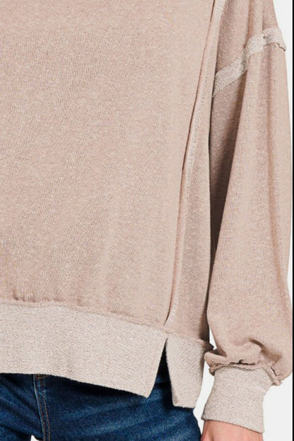 Zenana Washed Exposed-Seam Sweatshirt.