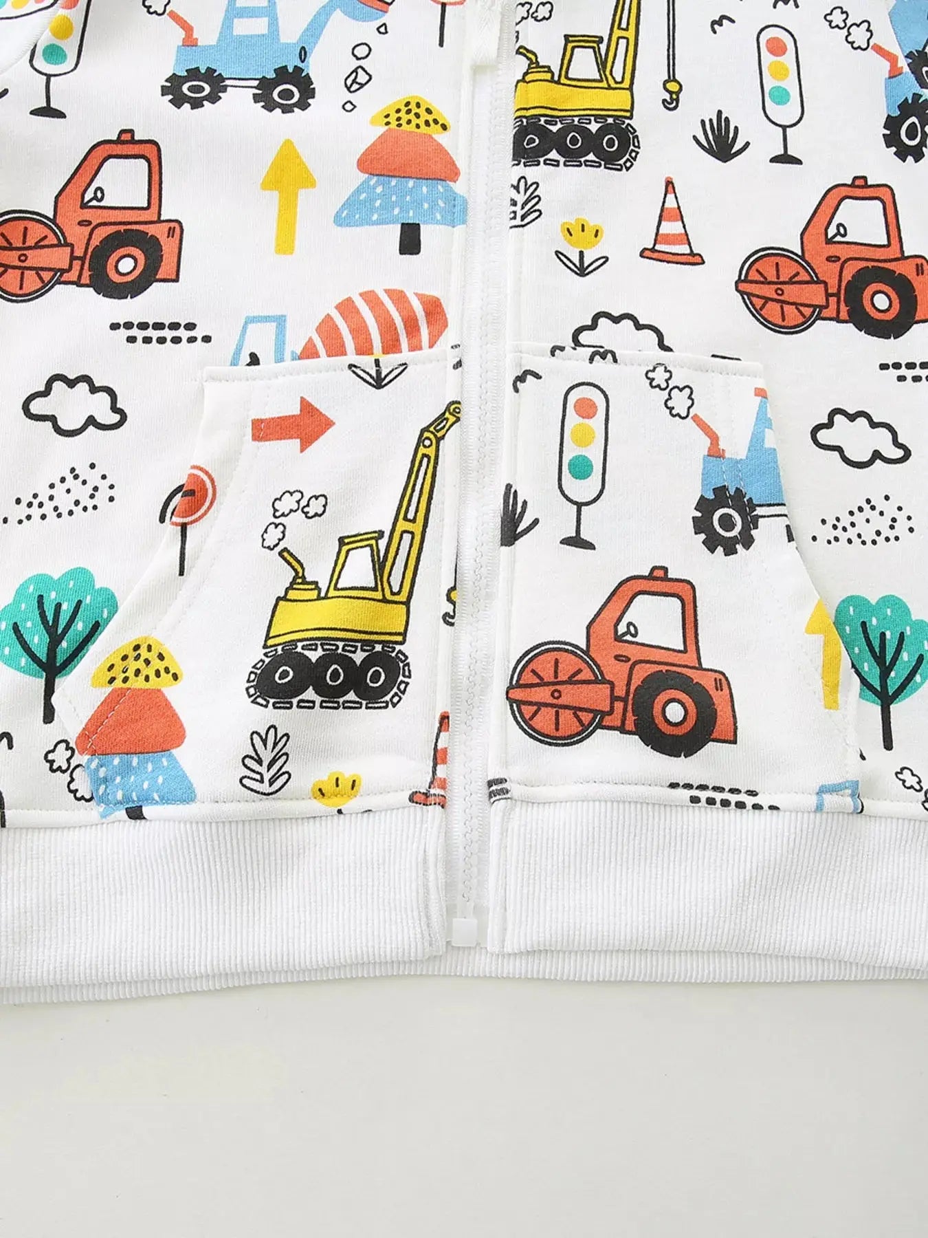 Children's Cartoon Construction Vehicle Print Zip-Up Jacket Simply Love