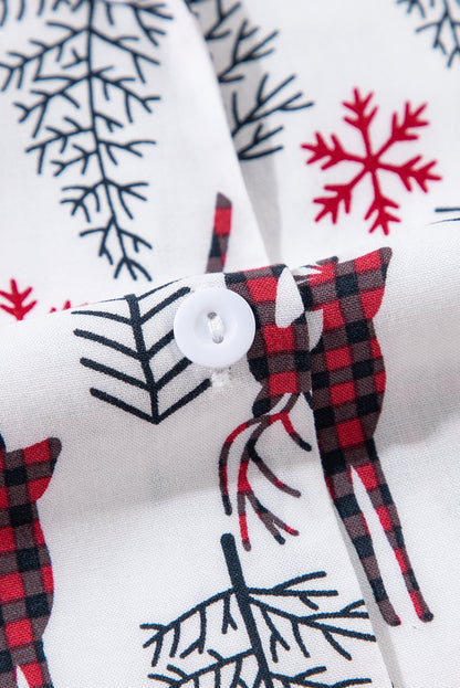 Festive White Deer Print Lounge Set for Cozy Christmas Celebrations