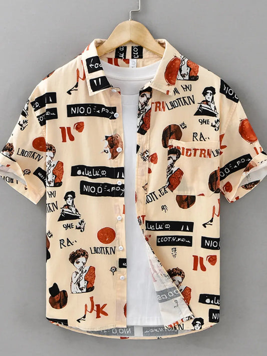 Men's Plus Size Printed Short Sleeve Casual Shirt Simply Love