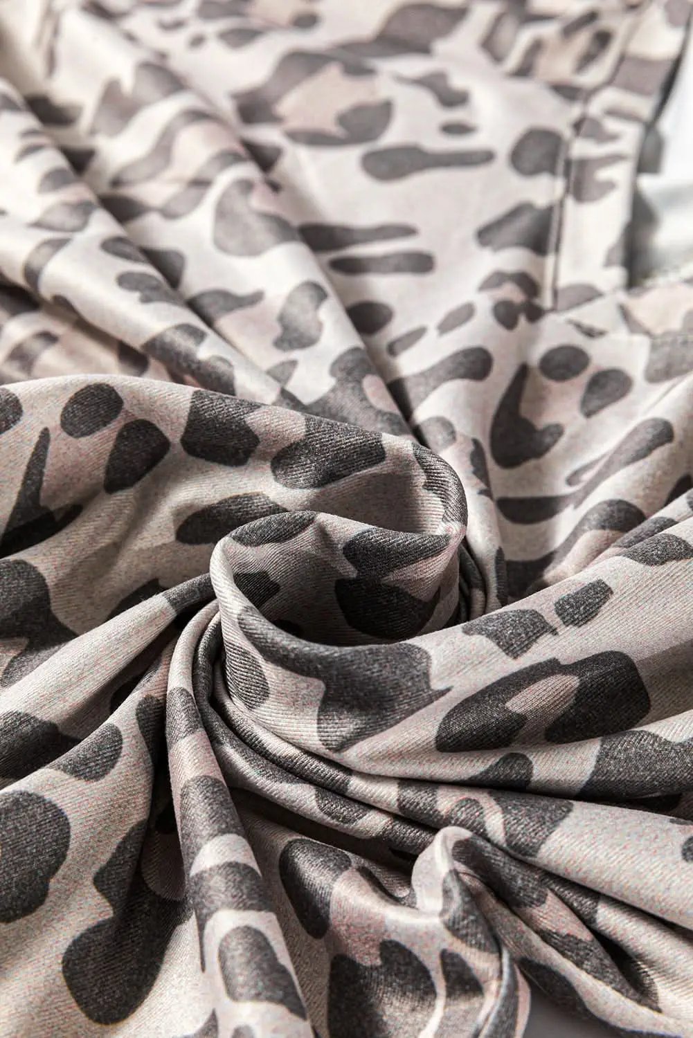 Gray Leopard Print V Neck Loose Fit Mini Dress - Love Salve 