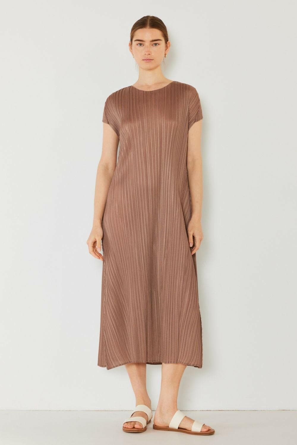 Marina West Swim Pleated Cap Sleeve A-Line Dress.