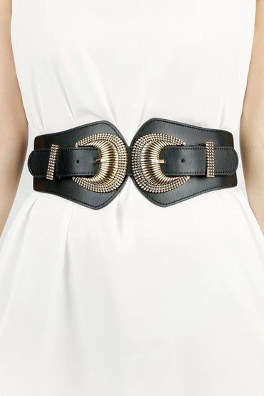 Shell Double Buckle Elastic Wide Belt.