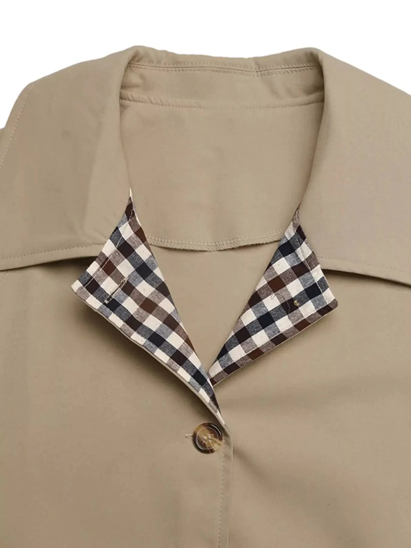 Checkered Lining Button Up Trench Coat Simply Love