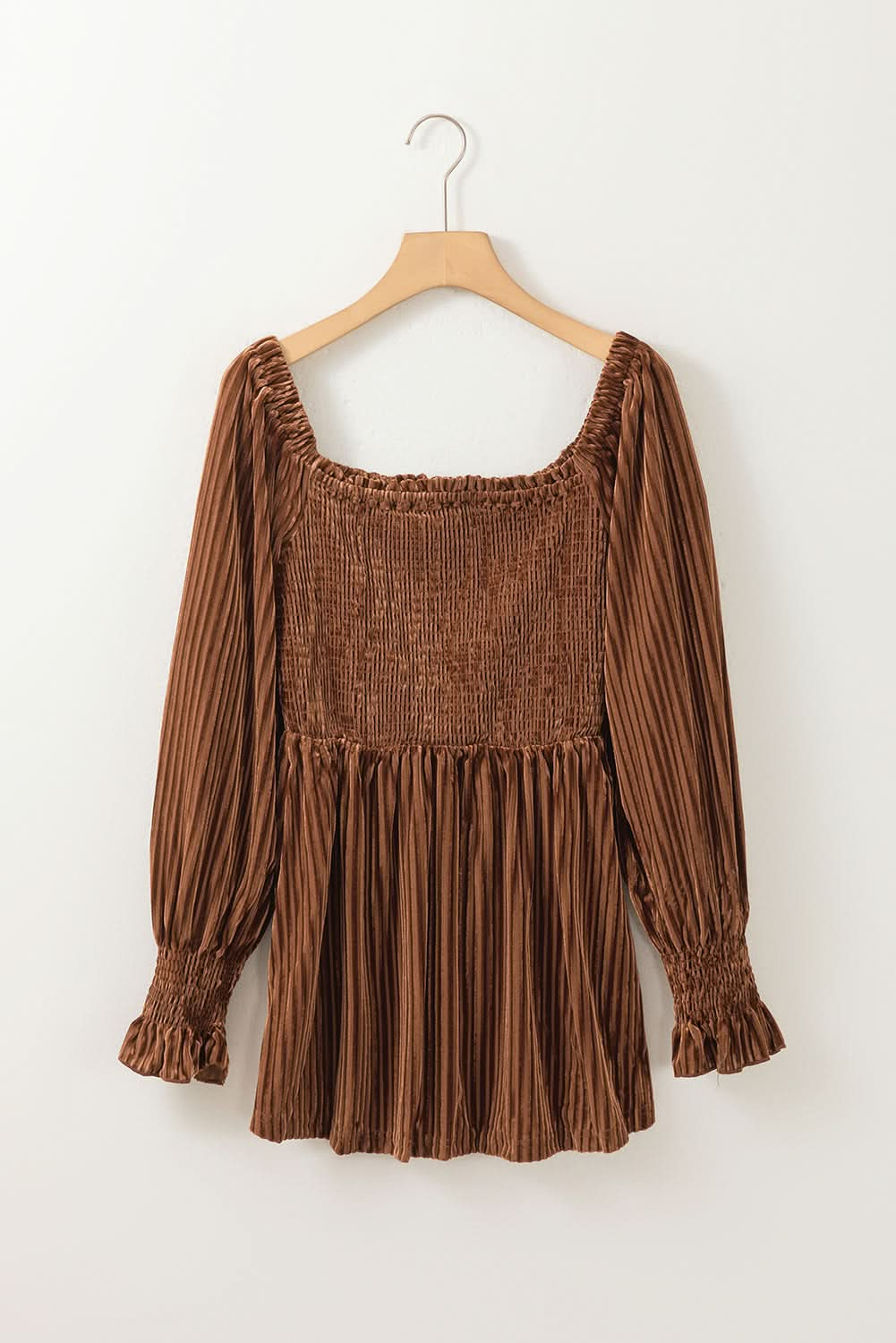 Smocked Velvet Babydoll Top with Ribbed Texture