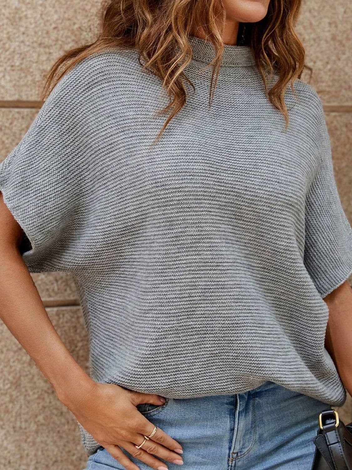 Mock Neck Short Sleeve Sweater.