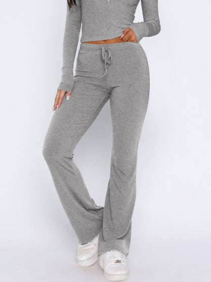 Chic V-neck long sleeve top and matching pants set